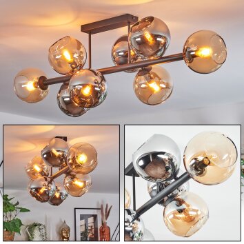 Koyoto Plafonnier, Boule lumineuse Ambre, Chrome, Fumé, 8 lumières