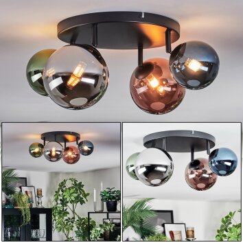 Chehalis Plafonnier, Boule lumineuse Bleu, Chrome, Vert, Cuivré, Fumé, 4 lumières
