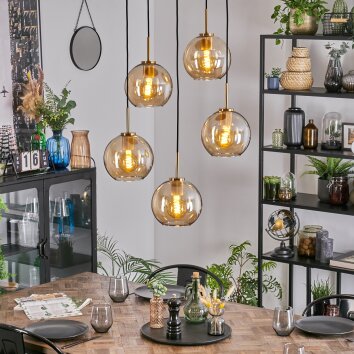 Koyoto Suspension, Boule lumineuse, Suspension Or, Noir, 5 lumières