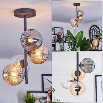 Chehalis Plafonnier, Boule lumineuse Ambre, Clair, Fumé, 4 lumières Chehalis Plafonnier, Boule lumineuse Ambre, Clair, Fumé, 4 lumières