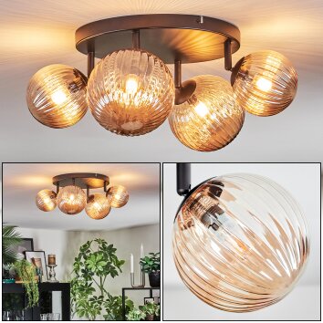 Chehalis Plafonnier, Boule lumineuse Ambre, 4 lumières