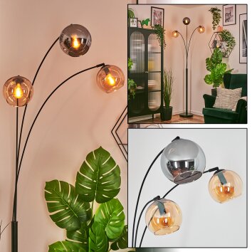 Koyoto Boule lumineuse, Lampadaire Ambre, Chrome, Fumé, 3 lumières