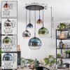 Koyoto Suspension, Boule lumineuse, Suspension Bleu, Chrome, Vert, Clair, Cuivré, Fumé, 5 lumières