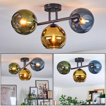 Koyoto Plafonnier, Boule lumineuse Bleu, Or, Vert, 3 lumières