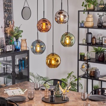 Ripoll Suspension, Boule lumineuse, Suspension Bleu, Chrome, Or, Vert, Cuivré, Fumé, 5 lumières