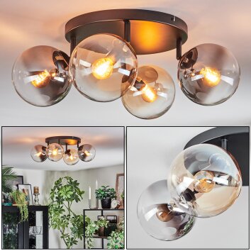 Gastor Plafonnier, Boule lumineuse Ambre, Clair, Fumé, 4 lumières