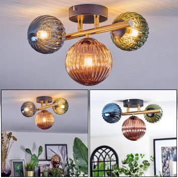 Chehalis Plafonnier, Boule lumineuse Or, Noir, 3 lumières