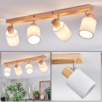 Fallhagen Plafonnier, Spot de plafond Chrome, Bois clair, 4 lumières