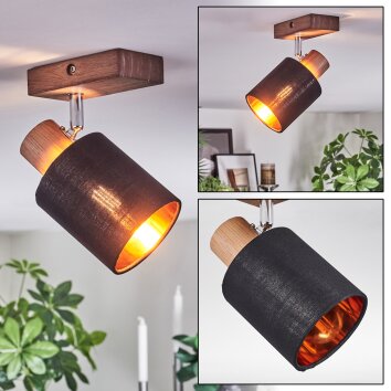 Fallhagen Plafonnier, Spot de plafond Chrome, Bois foncé, 1 lumière