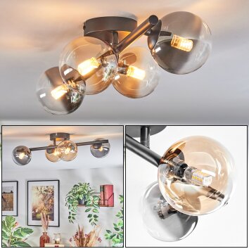 Chehalis Plafonnier, Boule lumineuse Ambre, Clair, Fumé, 4 lumières
