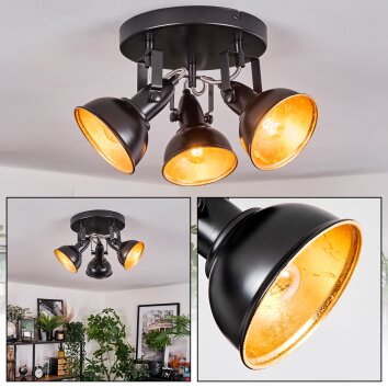 Toren Plafonnier, Spot de plafond Chrome, Noir, 3 lumières