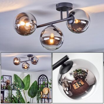 Chehalis Plafonnier, Boule lumineuse Chrome, Clair, Fumé, 3 lumières