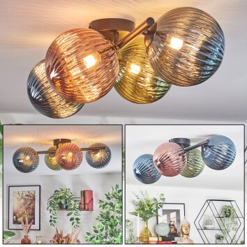 Chehalis Plafonnier, Boule lumineuse Bleu, Vert, Cuivré, 4 lumières
