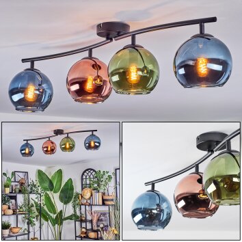 Koyoto Plafonnier, Boule lumineuse Bleu, Vert, Cuivré, 4 lumières