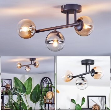 Chehalis Plafonnier, Boule lumineuse Ambre, Clair, Fumé, 3 lumières