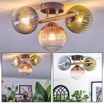 Chehalis Plafonnier, Boule lumineuse Or, Noir, 3 lumières