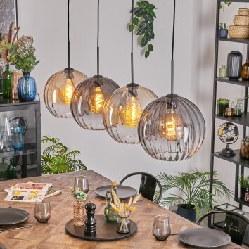 Koyoto Suspension, Boule lumineuse, Suspension Ambre, Clair, Fumé, 4 lumières