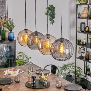 Koyoto Suspension, Boule lumineuse, Suspension Ambre, Fumé, 4 lumières