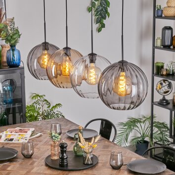 Koyoto Suspension, Boule lumineuse, Suspension Ambre, Clair, Fumé, 4 lumières