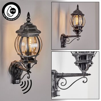 Lentua Lampe murale d´extérieur, Applique murale Noir, Argenté, 1 lumière, Détecteur de mouvement