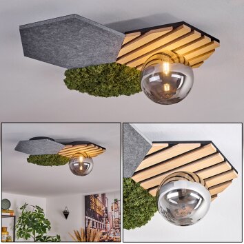 Minor Plafonnier, Boule lumineuse Vert, Couleur bois, Noir, 1 lumière