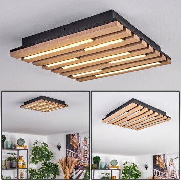 Vorlix Plafonnier LED Couleur bois, Noir, 1 lumière