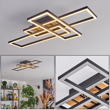 Donik Plafonnier LED Chrome, Couleur bois, Noir, 1 lumière