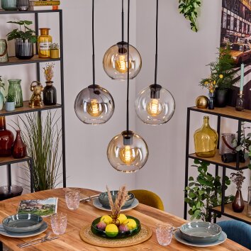 Koyoto Suspension, Boule lumineuse, Suspension Ambre, Clair, Fumé, 4 lumières
