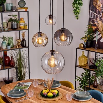 Koyoto Suspension, Boule lumineuse, Suspension Ambre, Clair, Fumé, 4 lumières