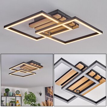 Rivano Plafonnier LED Chrome, Couleur bois, Noir, 1 lumière