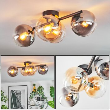 Gastor Plafonnier, Boule lumineuse Ambre, Clair, Fumé, 4 lumières