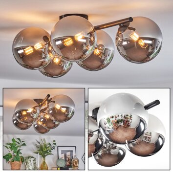 Chehalis Plafonnier, Boule lumineuse Chrome, Fumé, 5 lumières