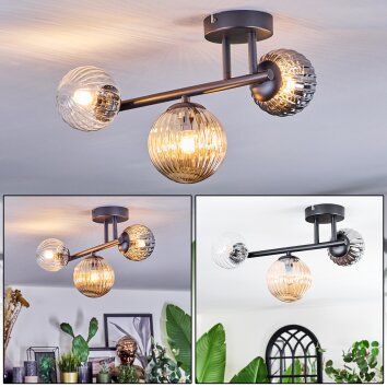 Chehalis Plafonnier, Boule lumineuse Ambre, Clair, Fumé, 3 lumières