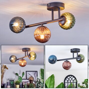 Chehalis Plafonnier, Boule lumineuse Bleu, Vert, Cuivré, 3 lumières