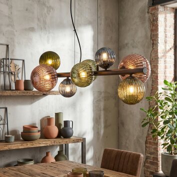 Chehalis Suspension, Boule lumineuse, Suspension Bleu, Vert, Cuivré, 8 lumières
