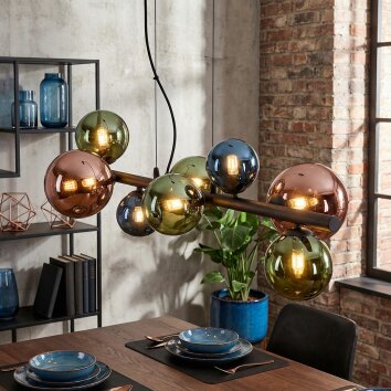 Chehalis Suspension, Boule lumineuse, Suspension Bleu, Vert, Cuivré, 8 lumières