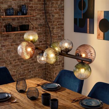 Chehalis Suspension, Boule lumineuse, Suspension Bleu, Vert, Clair, Cuivré, 8 lumières