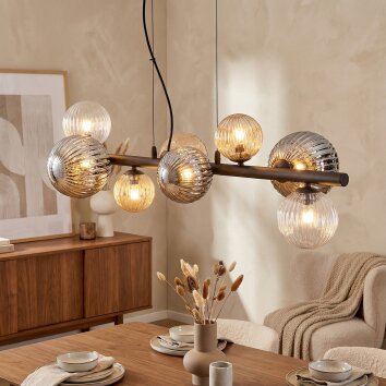 Chehalis Suspension, Boule lumineuse, Suspension Ambre, Clair, Fumé, 8 lumières
