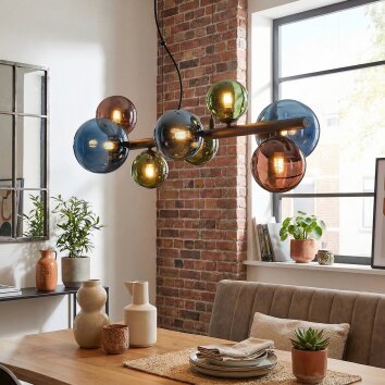 Chehalis Suspension, Boule lumineuse, Suspension Bleu, Vert, Cuivré, 8 lumières