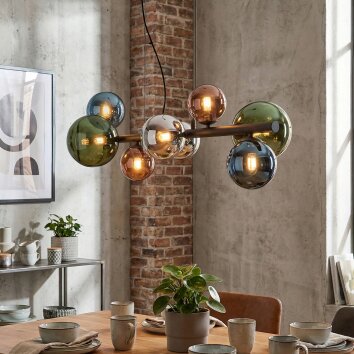 Chehalis Suspension, Boule lumineuse, Suspension Bleu, Chrome, Vert, Cuivré, Fumé, 8 lumières