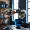 Chehalis Suspension, Boule lumineuse, Suspension Bleu, Chrome, Vert, Clair, Cuivré, Fumé, 8 lumières
