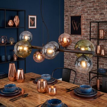 Chehalis Suspension, Boule lumineuse, Suspension Bleu, Vert, Clair, Cuivré, 8 lumières