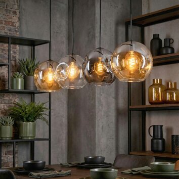 Ripoll Suspension, Boule lumineuse, Suspension Ambre, Clair, Fumé, 4 lumières