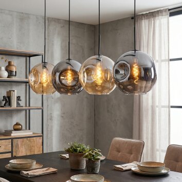 Ripoll Suspension, Boule lumineuse, Suspension Ambre, Fumé, 4 lumières