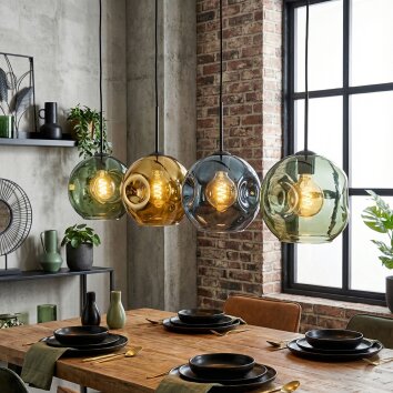 Ripoll Suspension, Boule lumineuse, Suspension Bleu, Or, Vert, 4 lumières