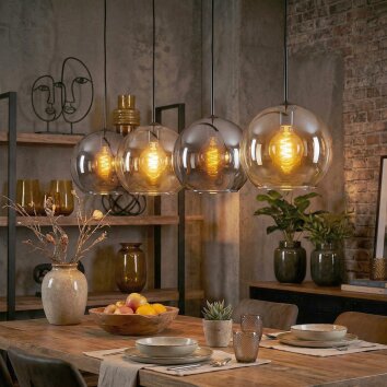 Koyoto Suspension, Boule lumineuse, Suspension Ambre, Chrome, Fumé, 4 lumières