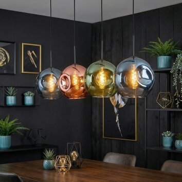 Ripoll Suspension, Boule lumineuse, Suspension Bleu, Vert, Cuivré, 4 lumières