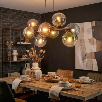 Gastor Suspension, Boule lumineuse, Suspension Bleu, Chrome, Vert, Clair, Cuivré, Fumé, 8 lumières