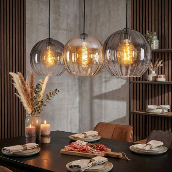 Koyoto Suspension, Boule lumineuse, Suspension Ambre, Clair, Fumé, 3 lumières