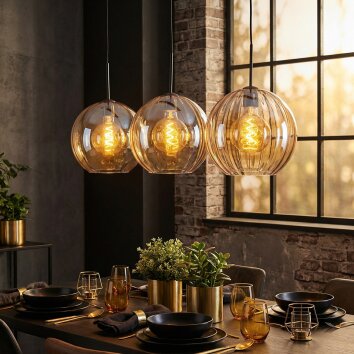 Koyoto Suspension, Boule lumineuse, Suspension Ambre, 3 lumières